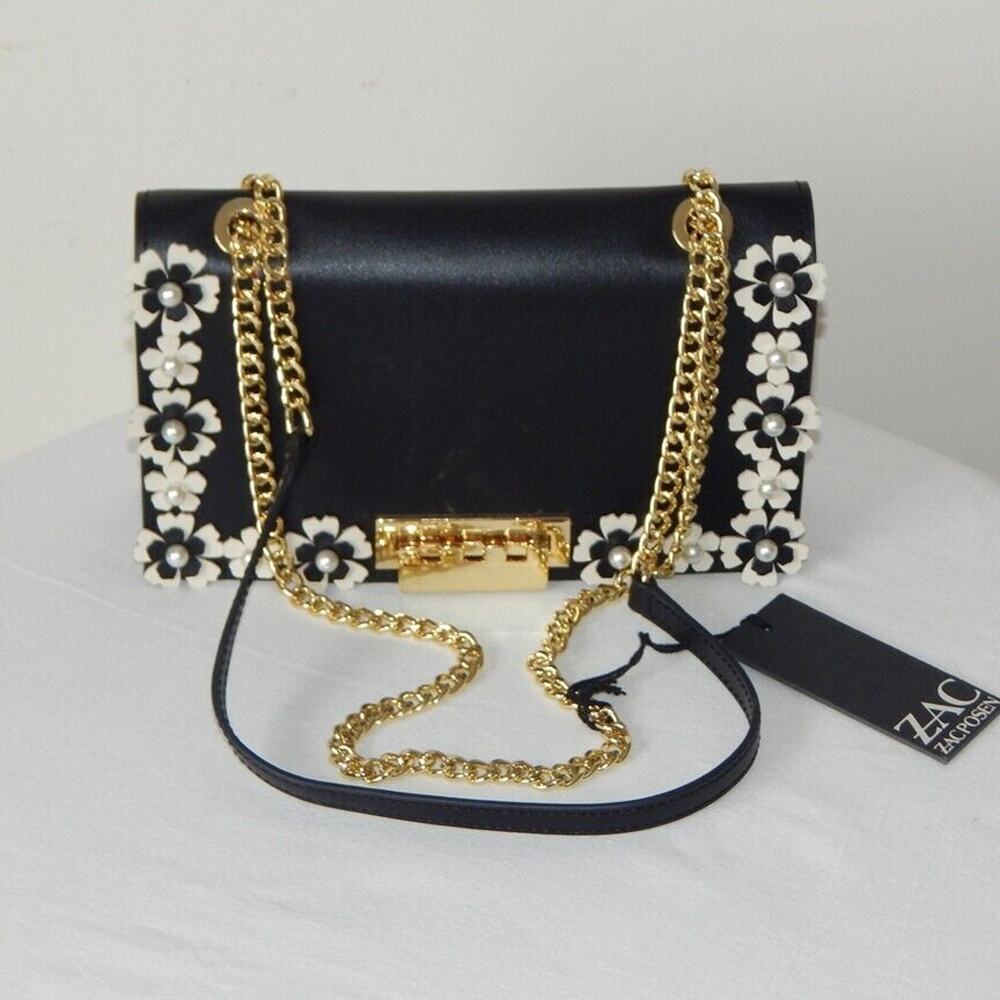 ZAC ZAC POSEN EARTHETTE Floral Garden Flap Chain Shoulder Bag Black & White NWT
